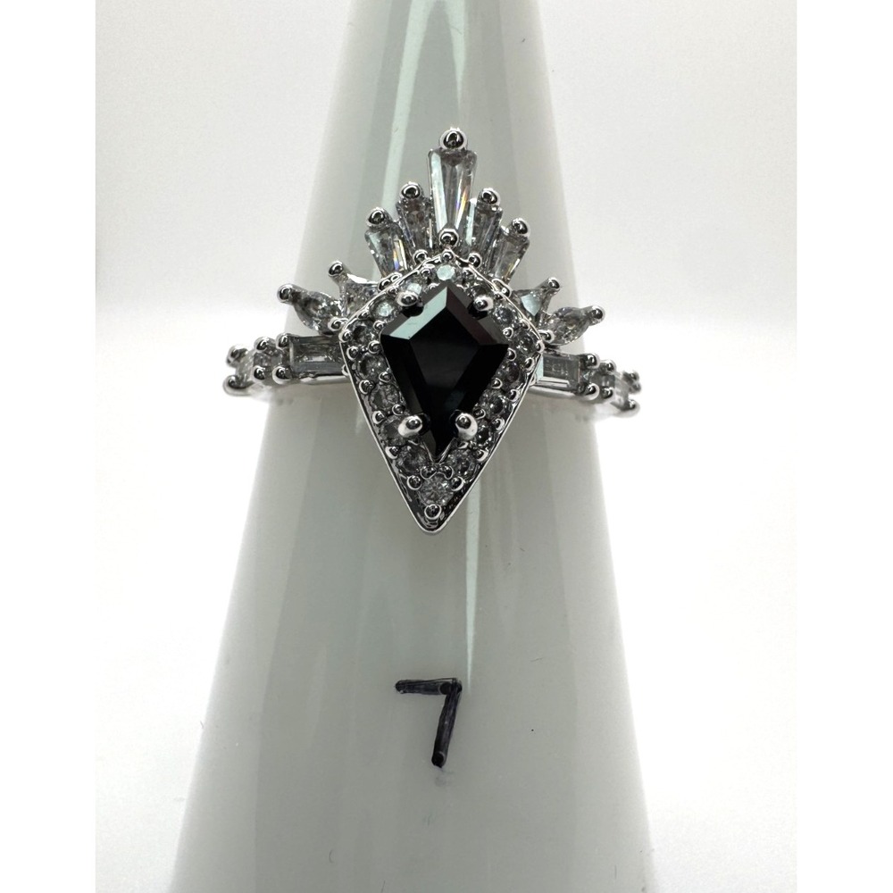 Bomb Party Ring RG51667 Touch Tips Spark Loud Black Onyx CZ Rhodium Size 7